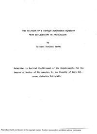 cover of the book The Solution of a Certain Difference Equation with Applications to Probability