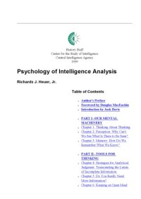 cover of the book Psychology Of Intelligence Analysis