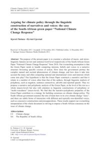 cover of the book Arguing for climate policy through the linguistic construction of narratives and voices: the case of the South-African green paper “National Climate Change Response”