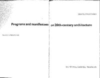 cover of the book Programs and Manifestoes on 20th-century Architecture