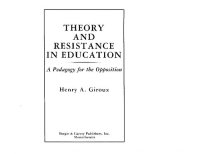 cover of the book Theory and Resistance in Education -- A pedagogy for the opposition