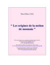 cover of the book Les origines de la notionde monnaie