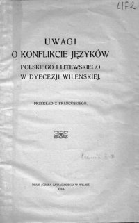 cover of the book Uwagi o konflikcie języków polskiego i litewskiego w dyecezji wileńskiej