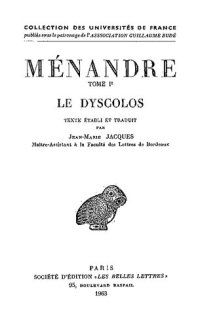 cover of the book Ménandre, Tome I, 2e partie: Le Dyscolos