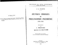 cover of the book Oeuvres choisies de philosophie première. Doctrine de la science 1794-1797