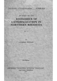 cover of the book An Essay on the Economics of Detribalizazion in Northern Rhodesia