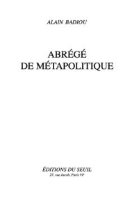 cover of the book Abrégé de métapolitique