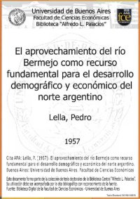 cover of the book El aprovechamiento del río Bermejo como recurso fundamental para el desarrollo demográfico y económico del norte argentino