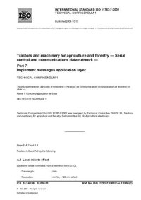 cover of the book ISO 11783-7:2002, Tractors and machinery for agriculture and forestry - Serial control and communications data network - Part 7: Implement messages application layer