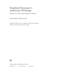 cover of the book Siegfried Kracauer's American writings: essays on film and popular culture