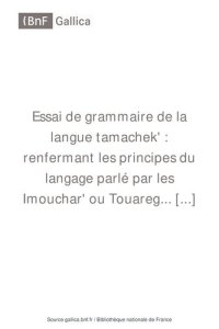 cover of the book Essai de grammaire de la langue tamachekʼ