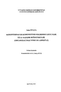 cover of the book Kominternas ir komunistinis pogrindis Lietuvoje XX a. 4-ajame dešimtmetyje (organizaciniai veiklos aspektai) : daktaro disertacija