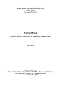 cover of the book Talking Manjo: Linguistic repertoires as means of negotiating marginalization