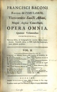 cover of the book The Works of the Lord Bacon in Four Volumes; Opera omnia Quatuor Voluminibus