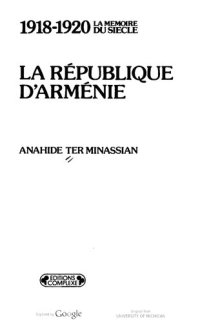 cover of the book La République d'Arménie: 1918-1920