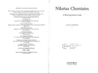 cover of the book Niketas Choniates: a Historiographical Study