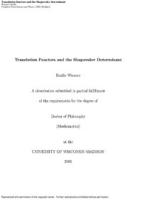 cover of the book Translation Functors and the Shapovalov Determinant