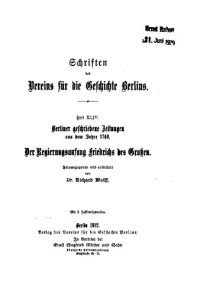 cover of the book Berliner geschriebene Zeitungen aus dem Jahre 1740. Der Regierungsanfang Friedrichs des Großen