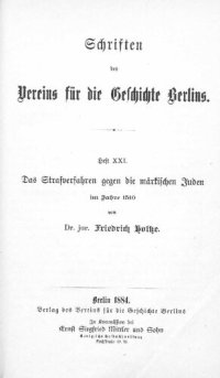 cover of the book Das Strafverfahren gegen die märkischen Juden im Jahre 1510