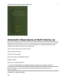 cover of the book Achenwall's Observations on North America (Reprinted from the Pennsylvania Magazine of History and Biography, January, 1903)