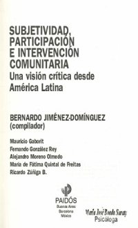 cover of the book Subjetividad, participación e intervención comunitaria. Una visión crítica desde América Latina