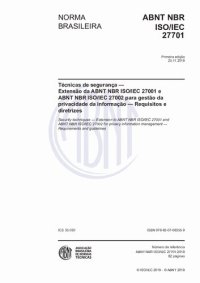 cover of the book [ABNT NBR ISO/IEC 27701:2019] Técnicas de segurança — Extensão da ABNT NBR ISO/IEC 27001 e ABNT NBR ISO/IEC 27002 para gestão da privacidade da informação — Requisitos e diretrizes