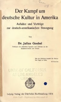 cover of the book Der Kampf um die deutsche Kultur in Amerika. Aufsätze und Vorträge zur deutsch-amerikanischen Bewegung