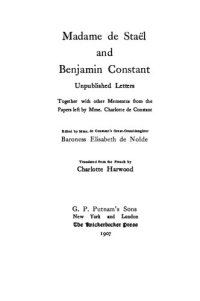 cover of the book Madame de Staël and Benjamin Constant - Unpublished Letters