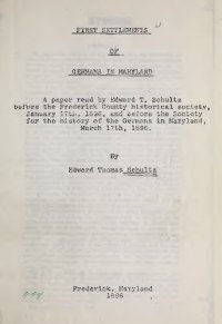 cover of the book First Settlements of Germans in Maryland