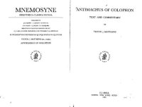 cover of the book Antimachus of Colophon: Text and Commentary