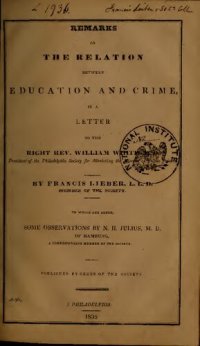 cover of the book Remarks on the Relation between Education and Crime in a Letter to the Right Rev. William White