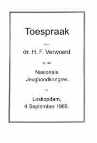 cover of the book Toespraak: by die Nasionale Jeugbondkongres te Loskopdam, 4 september 1965