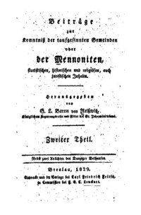 cover of the book Beiträge zur Kenntniß Mennoniten-Gemeinden in Europa und America, statistischen, socialen und religiösen Inhalts