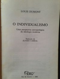 cover of the book O Individualismo, uma perspectiva antropologica da ideologia moderna