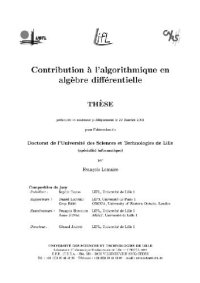 cover of the book Contribution a l'algorithmique en algebre differentielle