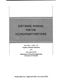 cover of the book Software Manual for the Elementary Functions (Prentice-Hall series in computational mathematics)