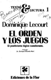 cover of the book El orden y los juegos. El positivismo lógico cuestionado