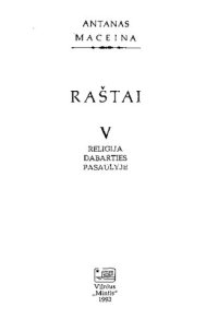 cover of the book Raštai. T. 5: Religija dabarties pasaulyje