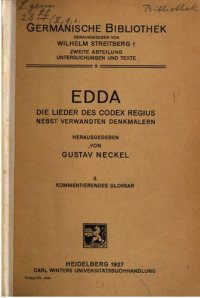 cover of the book Edda. Die Lieder des Codex Regius nebst verwandten Denkmälern. Band 2. Kommentierendes Glossar.