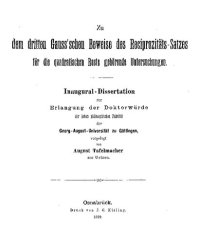 cover of the book Zu dem dritten Gauss'schen Beweise des Reciprozitäts-Satzes für die quadratischen Reste gehörende Untersuchungen