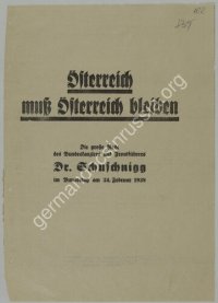 cover of the book Österreich muß Österreich bleiben. Die große Rede des Bundestanglers und Frontführers Dr. Schuschnigg im Bundestag am 24. Februar 1938