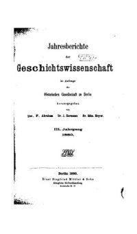 cover of the book Jahresberichte der Geschichtswissenschaft im Auftrage der Historischen Gesellschaft zu Berlin