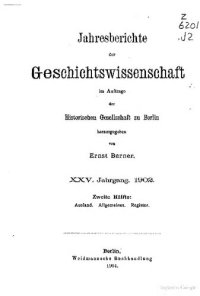 cover of the book Jahresberichte der Geschichtswissenschaft im Auftrage der Historischen Gesellschaft zu Berlin