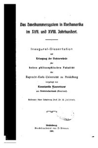 cover of the book Das Zweikammersystem in Nordamerika im XVII. und XVIII. Jahrhundert