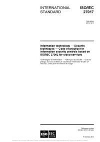 cover of the book International ISO/IEC Standard 27017 : Information technology — Security techniques — Code of practice for information security controls based on ISO/IEC 27002 for cloud services