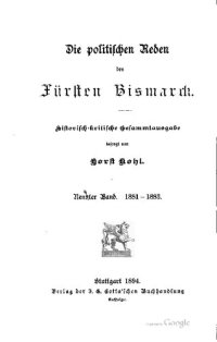 cover of the book Die politischen Reden des Fürsten Bismarck; historisch-kritische Gesamtausgabe / 1881-1883