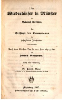 cover of the book Die Wiedertäufer in Münster ; zur Geschichte des Kommunismus im sechzehnten Jahrhundert