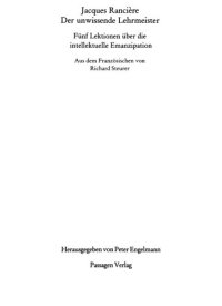 cover of the book Der unwissende Lehrmeister. Fünf Lektionen über die intellektuelle Emanzipation