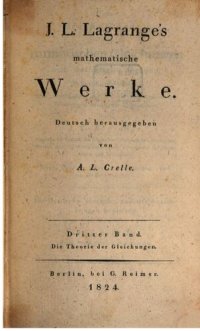 cover of the book J. L. Lagranges mathematische Werke