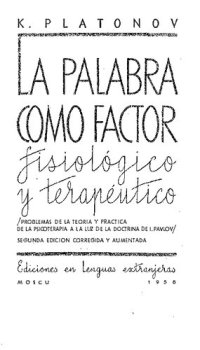 cover of the book La palabra como factor fisiológico y terapéutico